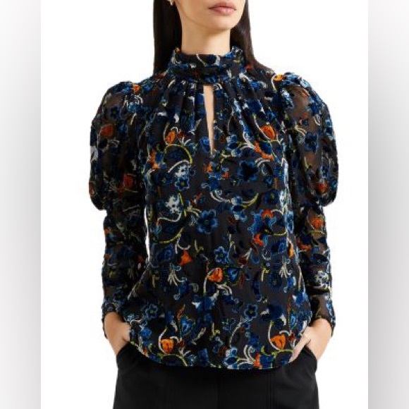 French Connection Tops - French Connection Avery Velvet Keyhole Burnout Top Size XS